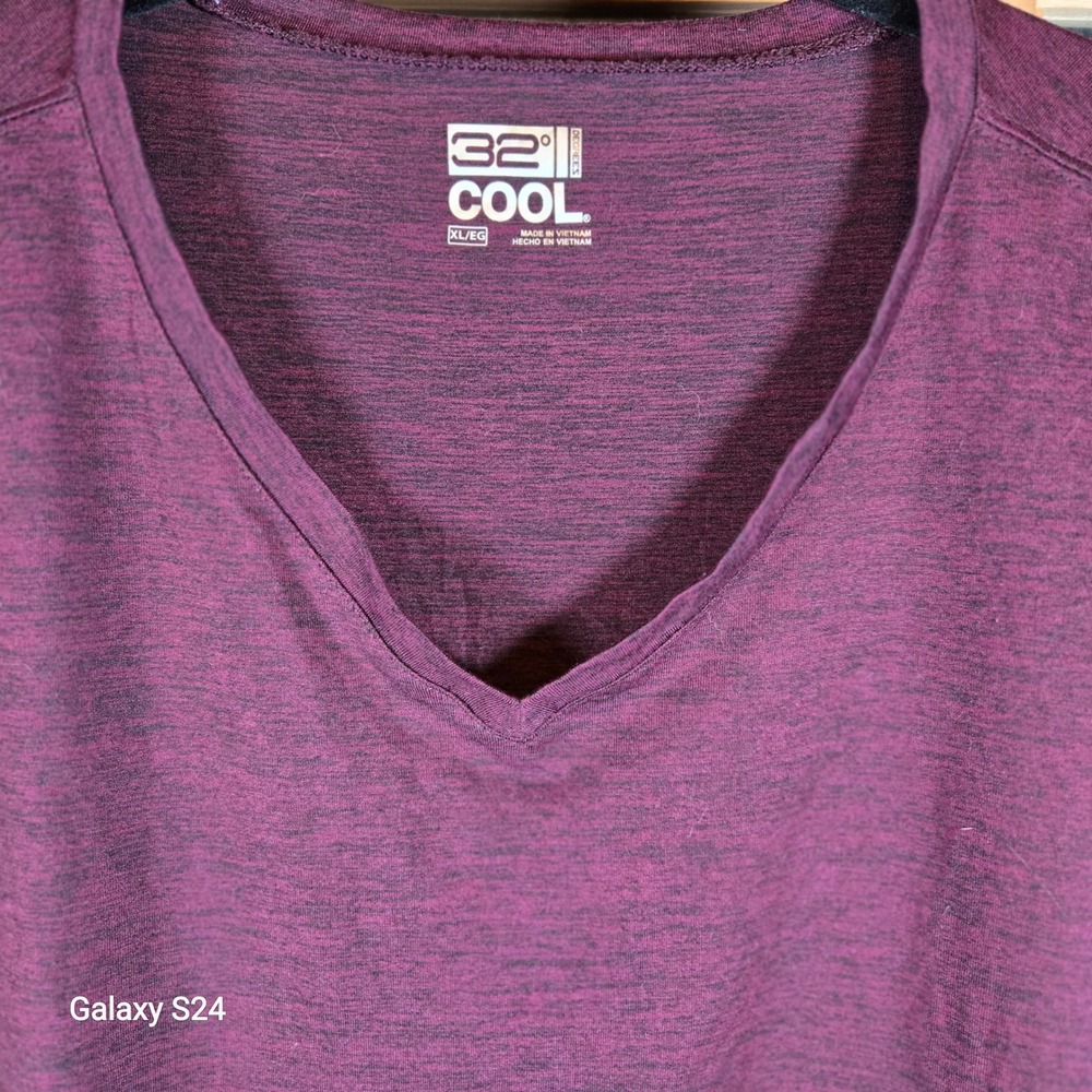 32 Degrees Cool V Neck Heathered T Shirt Purple‎ XL/EG Short Sleeve Athletic